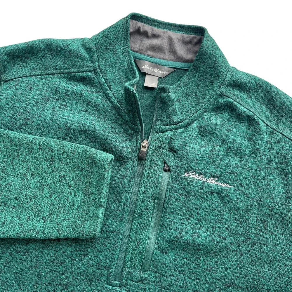 Eddie Bauer Men's XL Green Heathered 1/4 Zip Pullover Fleece Jacket Sweater Cozy